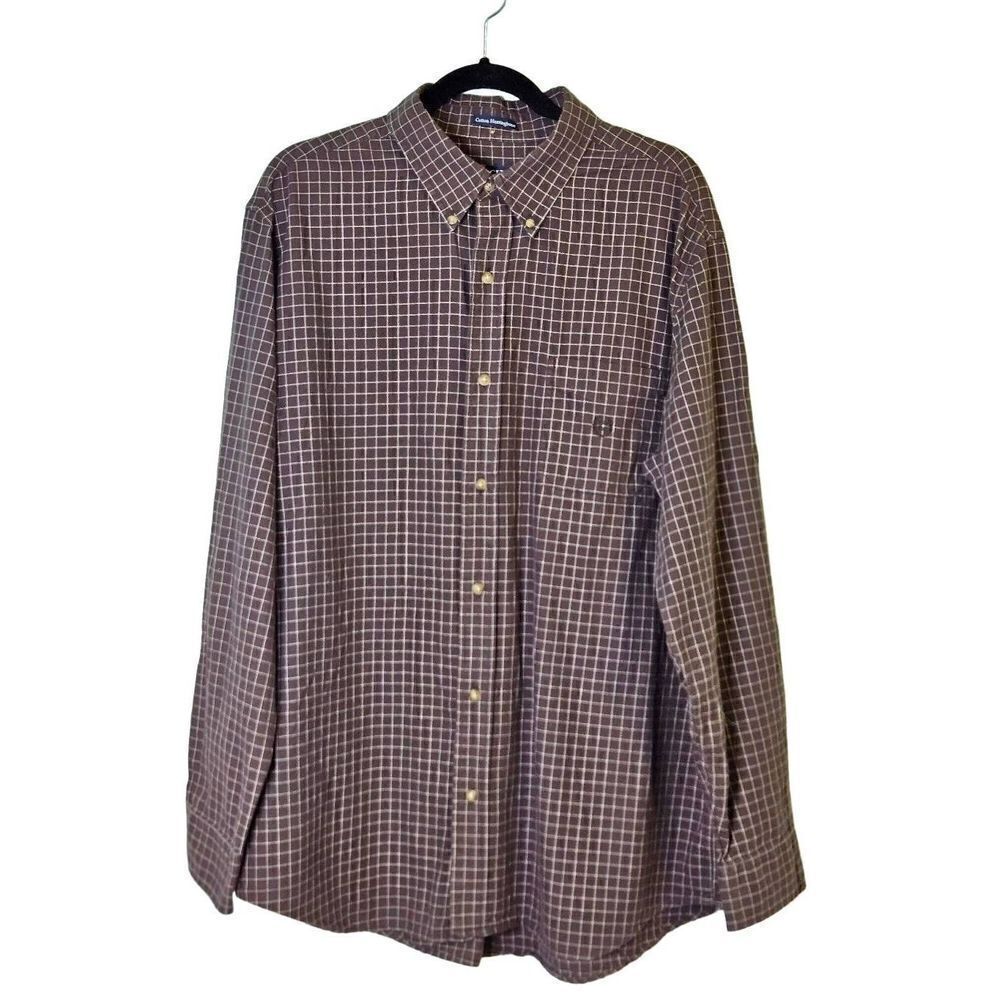 Chaps Cotton Herringbone Brown Button Down Shirt. Size XL.